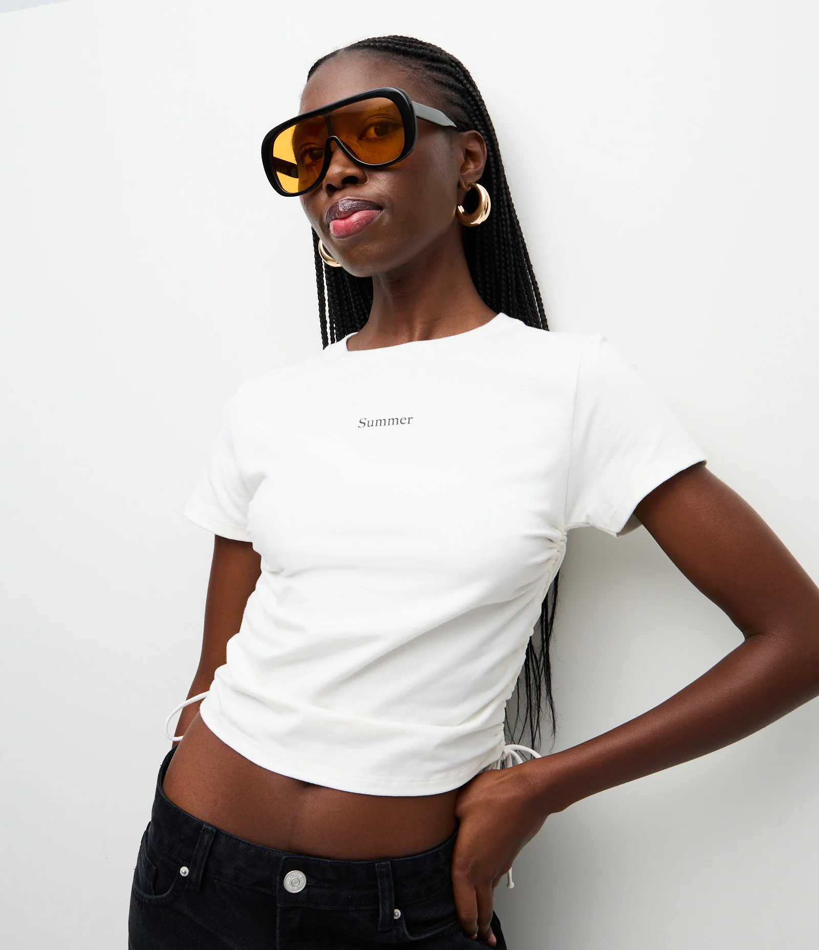 Blusa com Lettering Summer e Amarração Lateral na Barra Branco 1