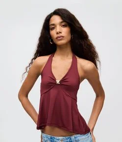 Blusa Frente Única com Aviamento no Decote