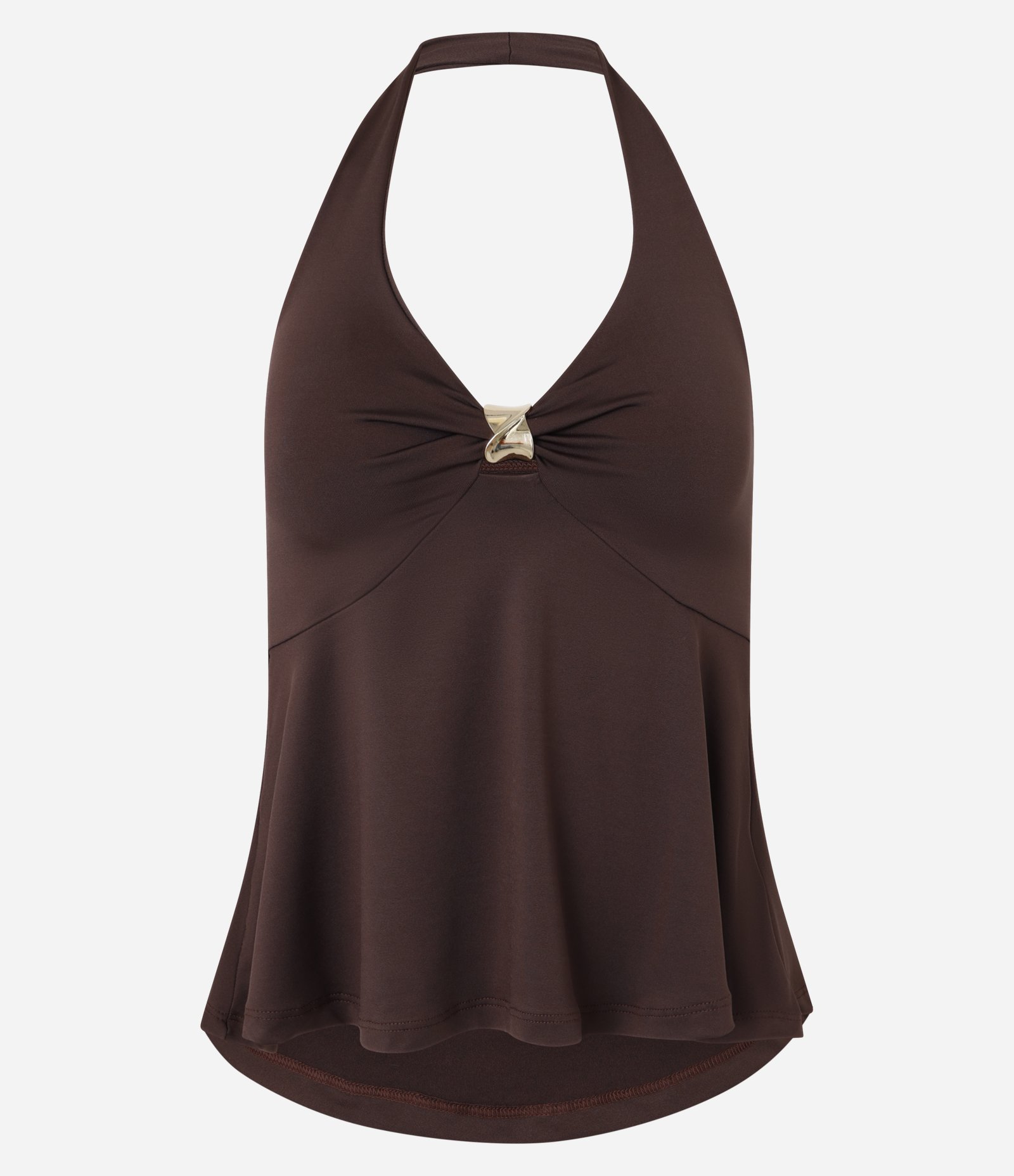Blusa Frente Única com Aviamento no Decote Marrom 5
