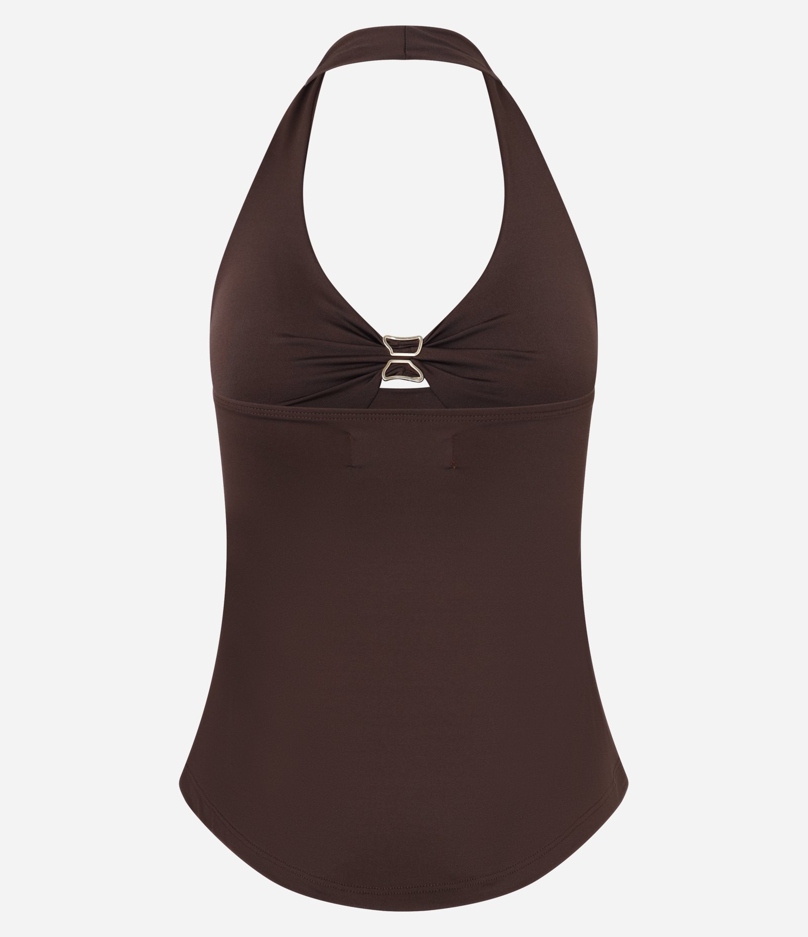 Blusa Frente Única com Aviamento no Decote Marrom 6