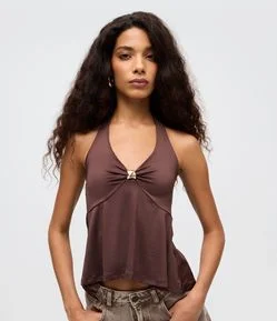 Blusa Frente Única com Aviamento no Decote