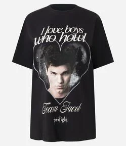 Camiseta em Algodão com Estampa Crepúsculo Team Jacob