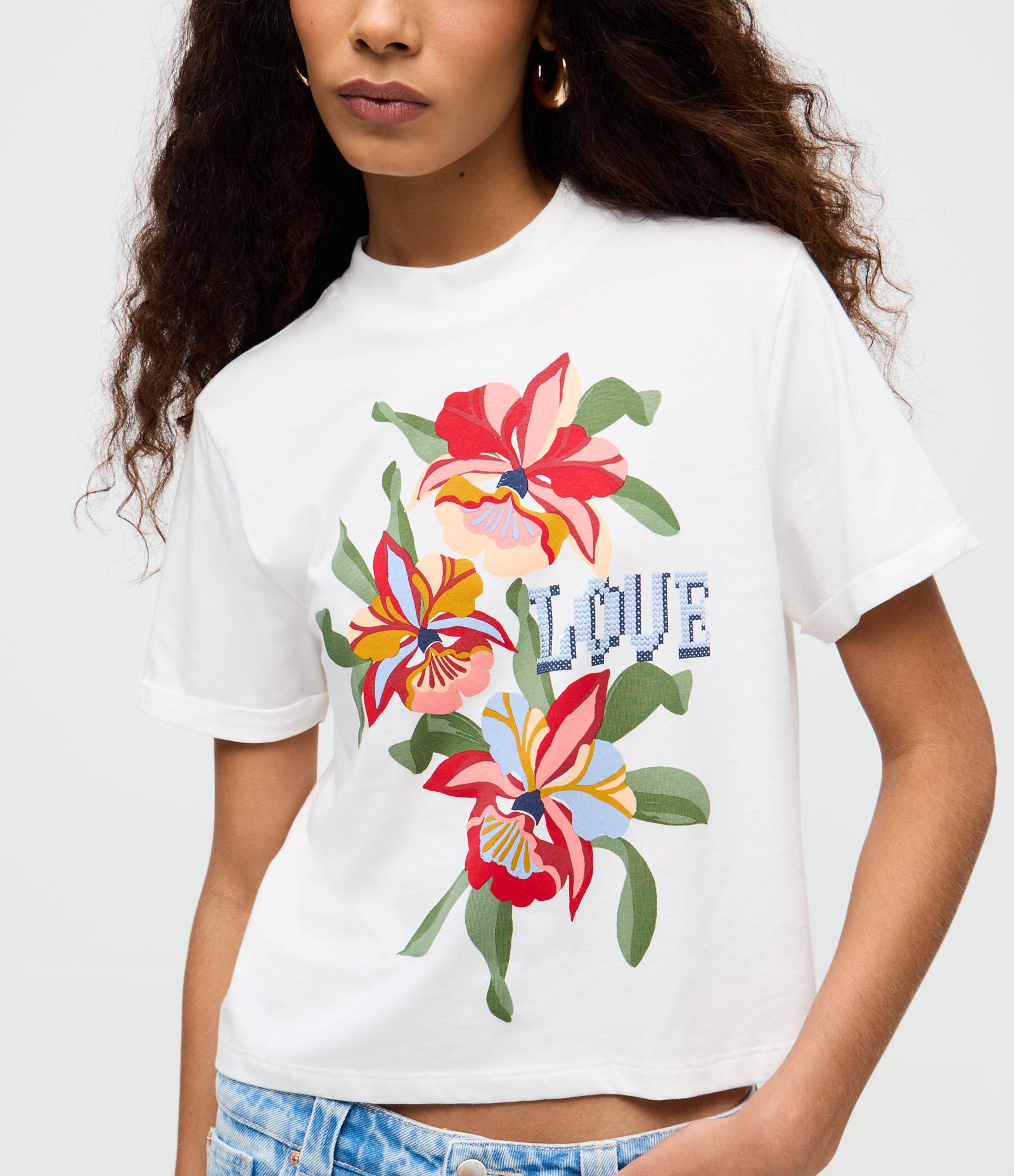 Blusa em Algodão com Lettering e Estampa Floral Branco 3