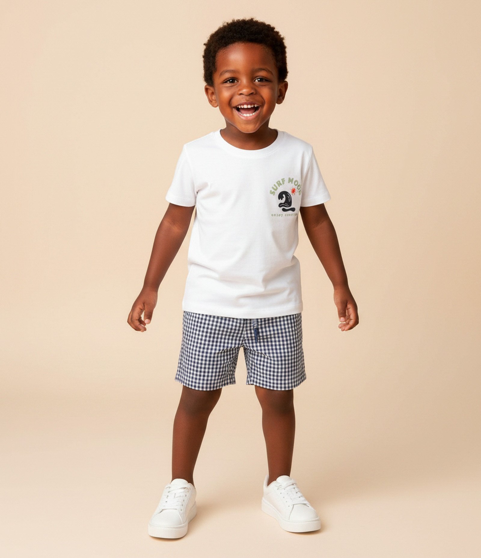 Conjunto Bebê com Estampa Xadrez Vichy e Praia Tropical – Tam 1 a 6 Anos Azul/Branco 1