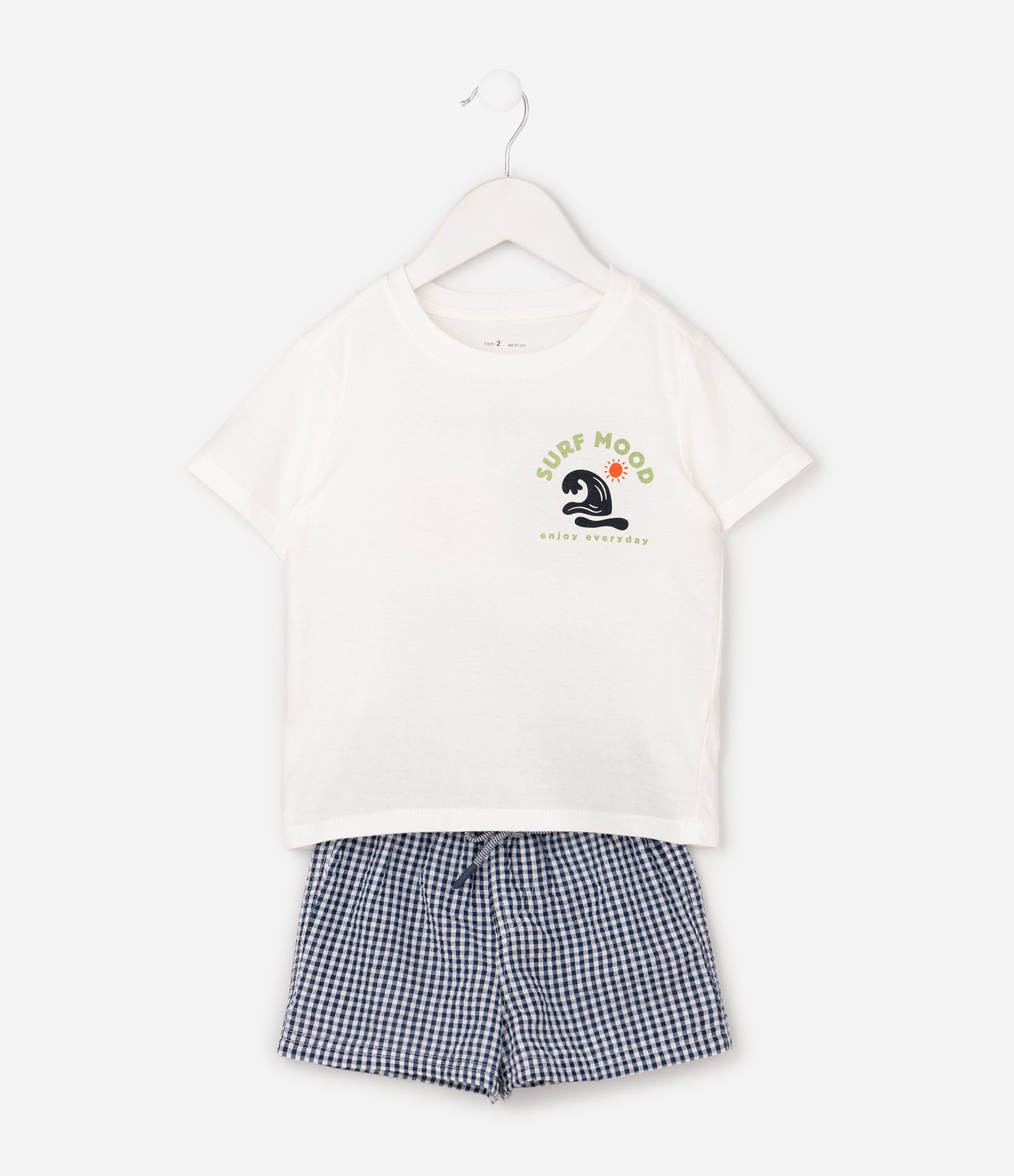 Conjunto Bebê com Estampa Xadrez Vichy e Praia Tropical – Tam 1 a 6 Anos Azul/Branco 2