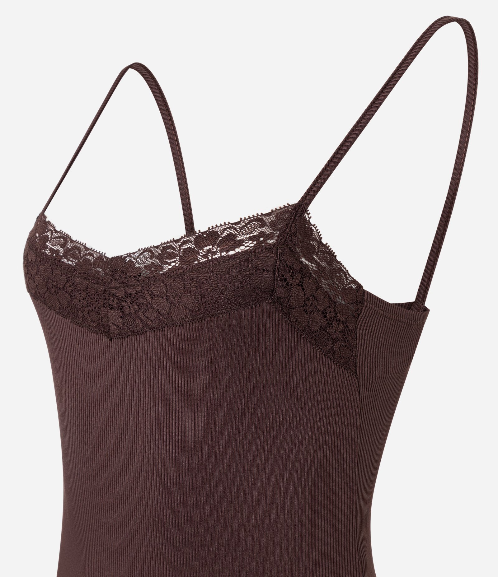 Body com Alça Fina e Renda no Decote Bordô 2