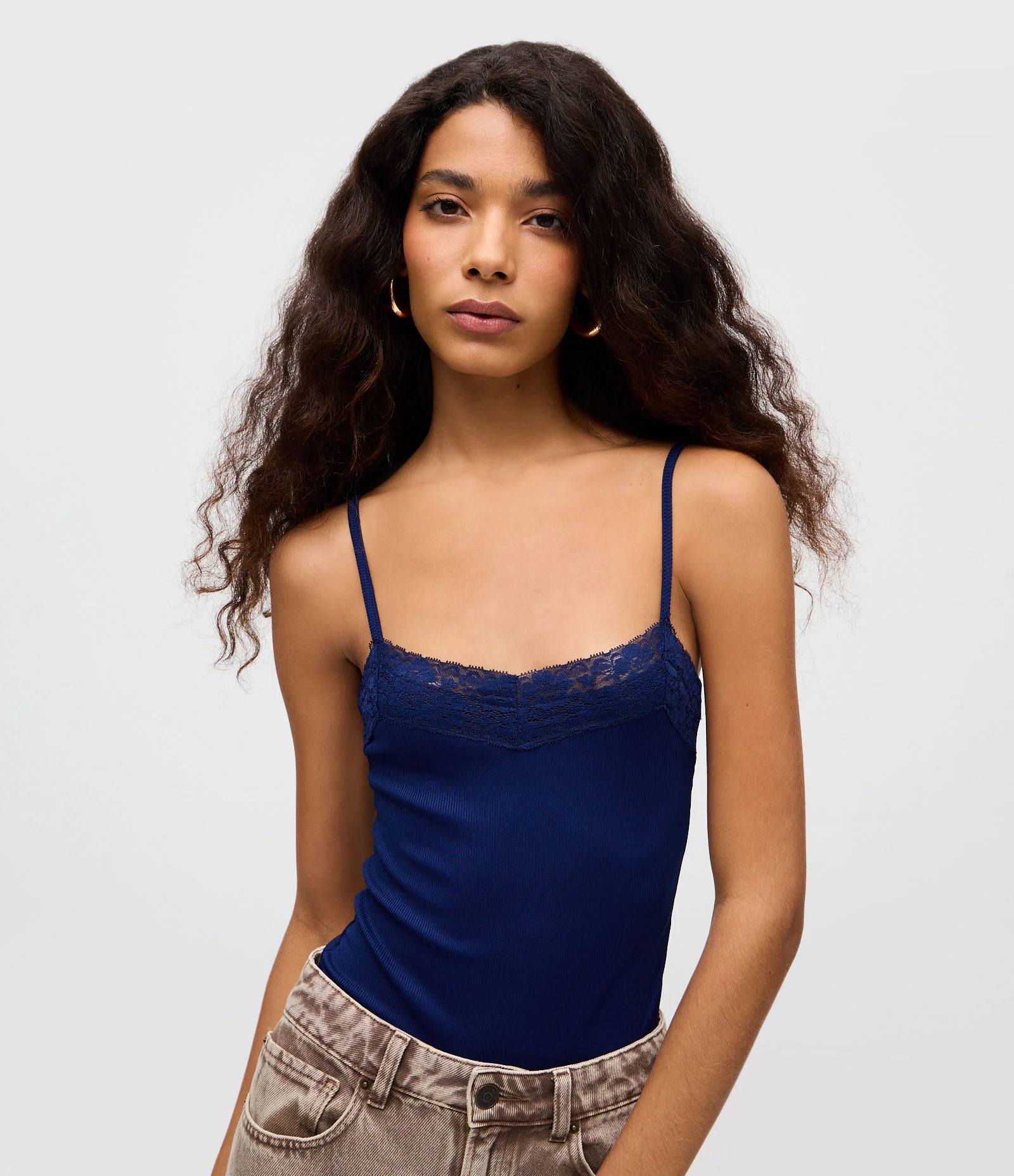 Body com Alça Fina e Renda no Decote Azul 1