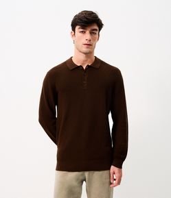 Suéter Texturizado com Gola Polo