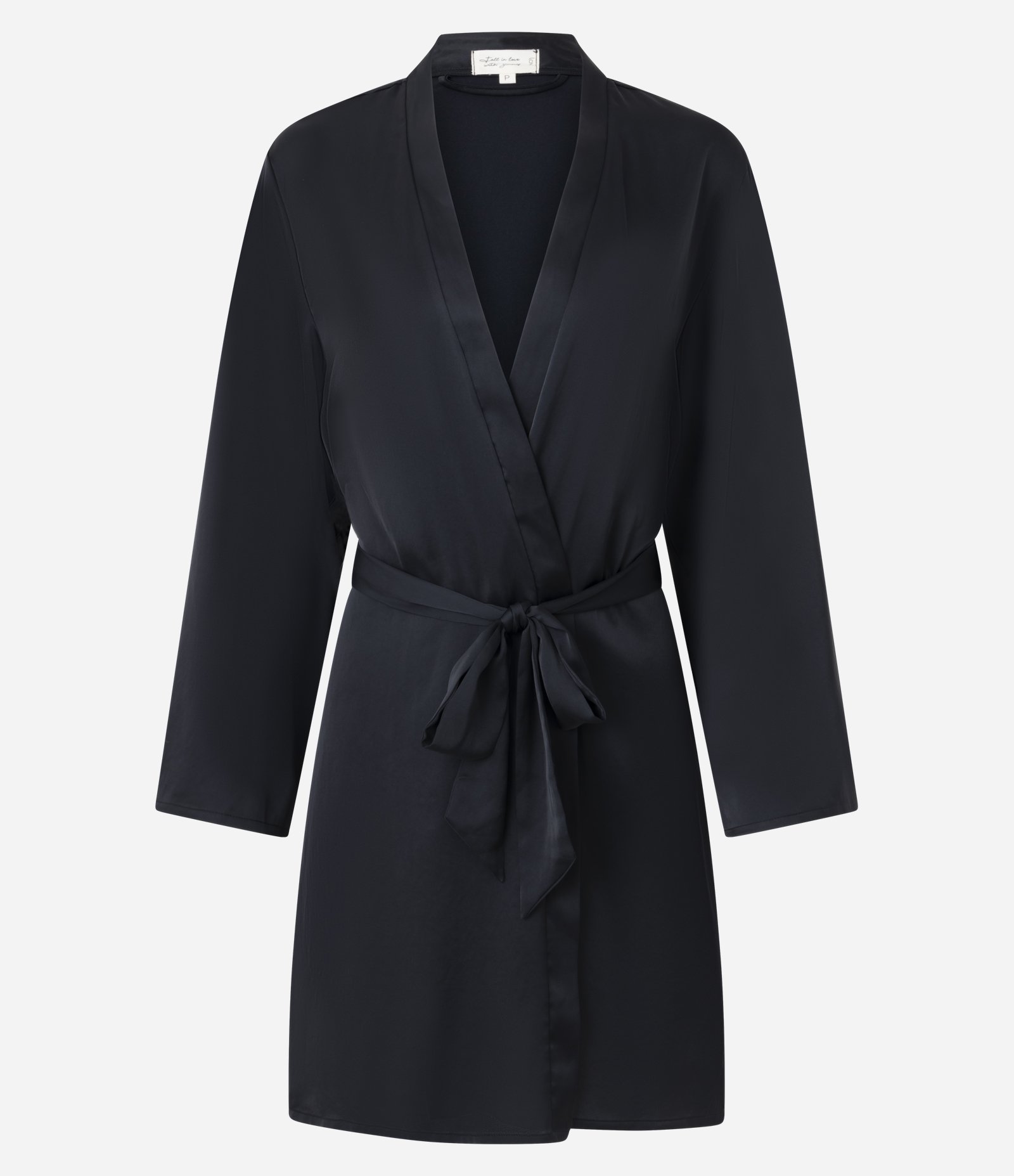 Robe Manga Longa Acetinado com Amarração Preto 4