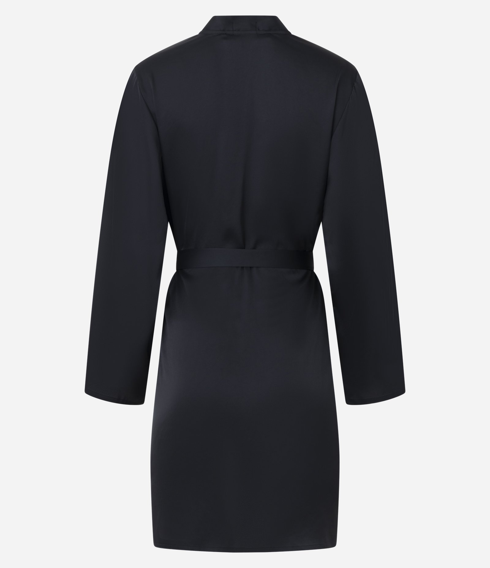 Robe Manga Longa Acetinado com Amarração Preto 5