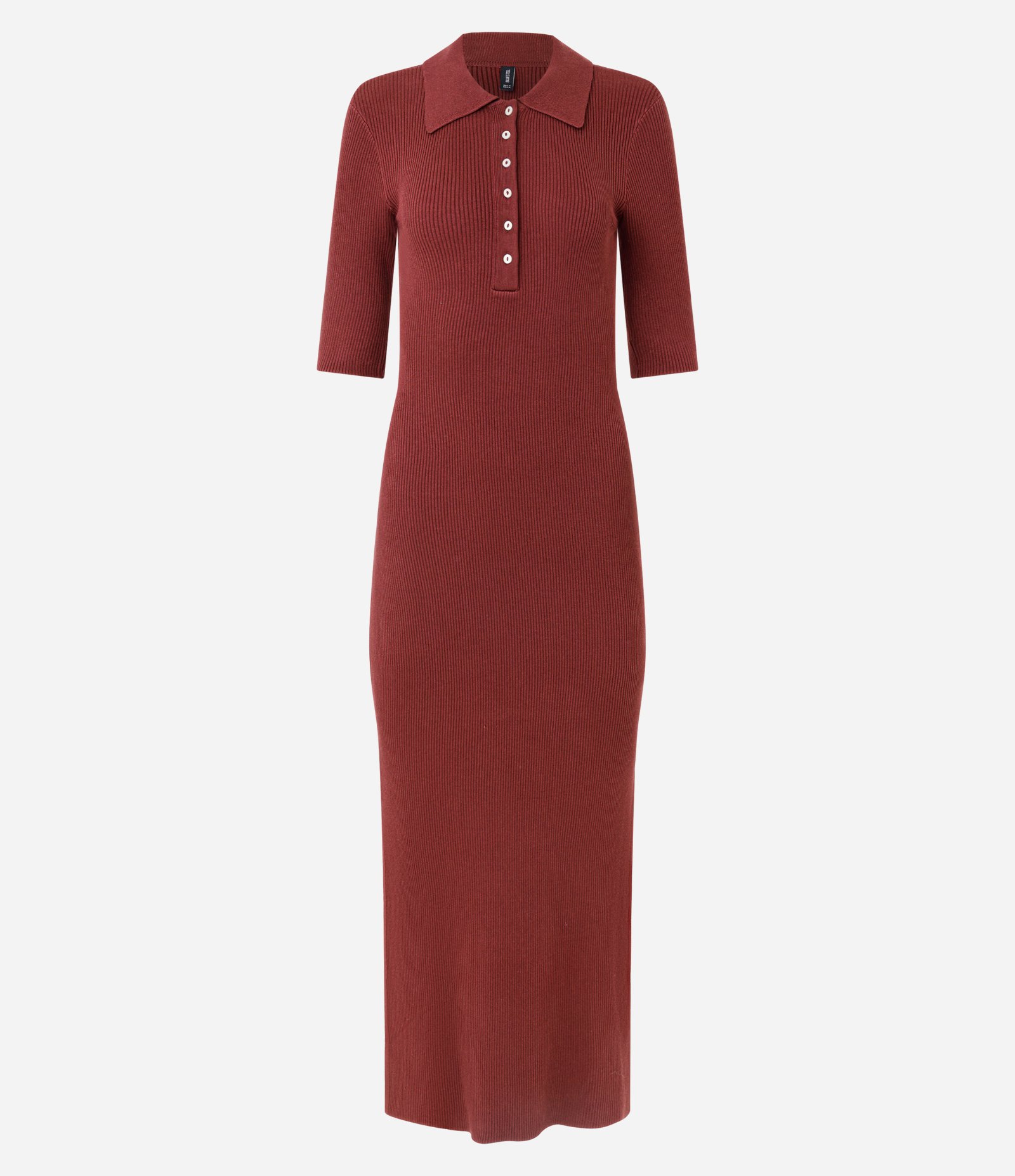 Vestido Longo em Tricô com Gola Polo Vermelho 1