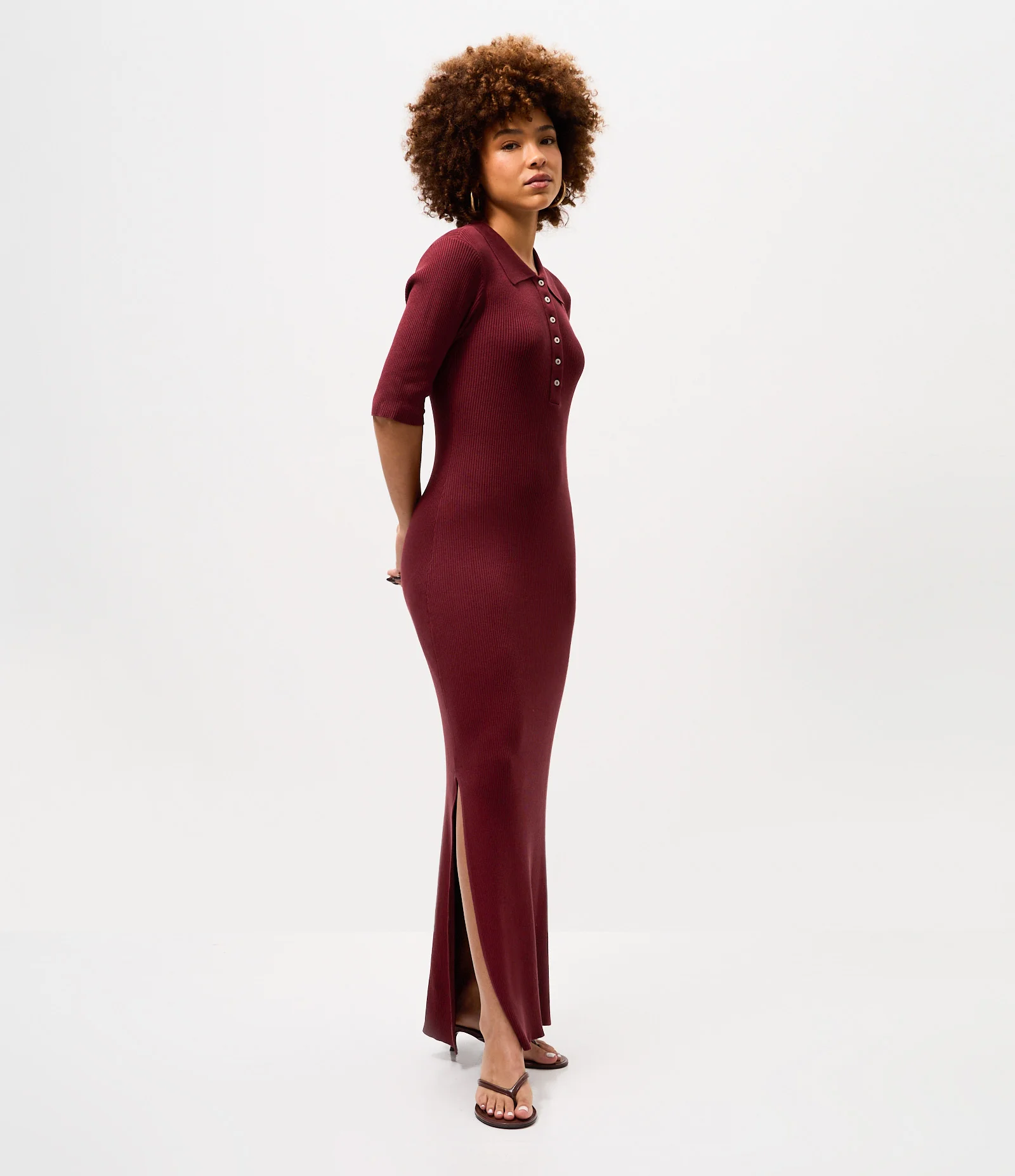 Vestido Longo em Tricô com Gola Polo Vermelho 2