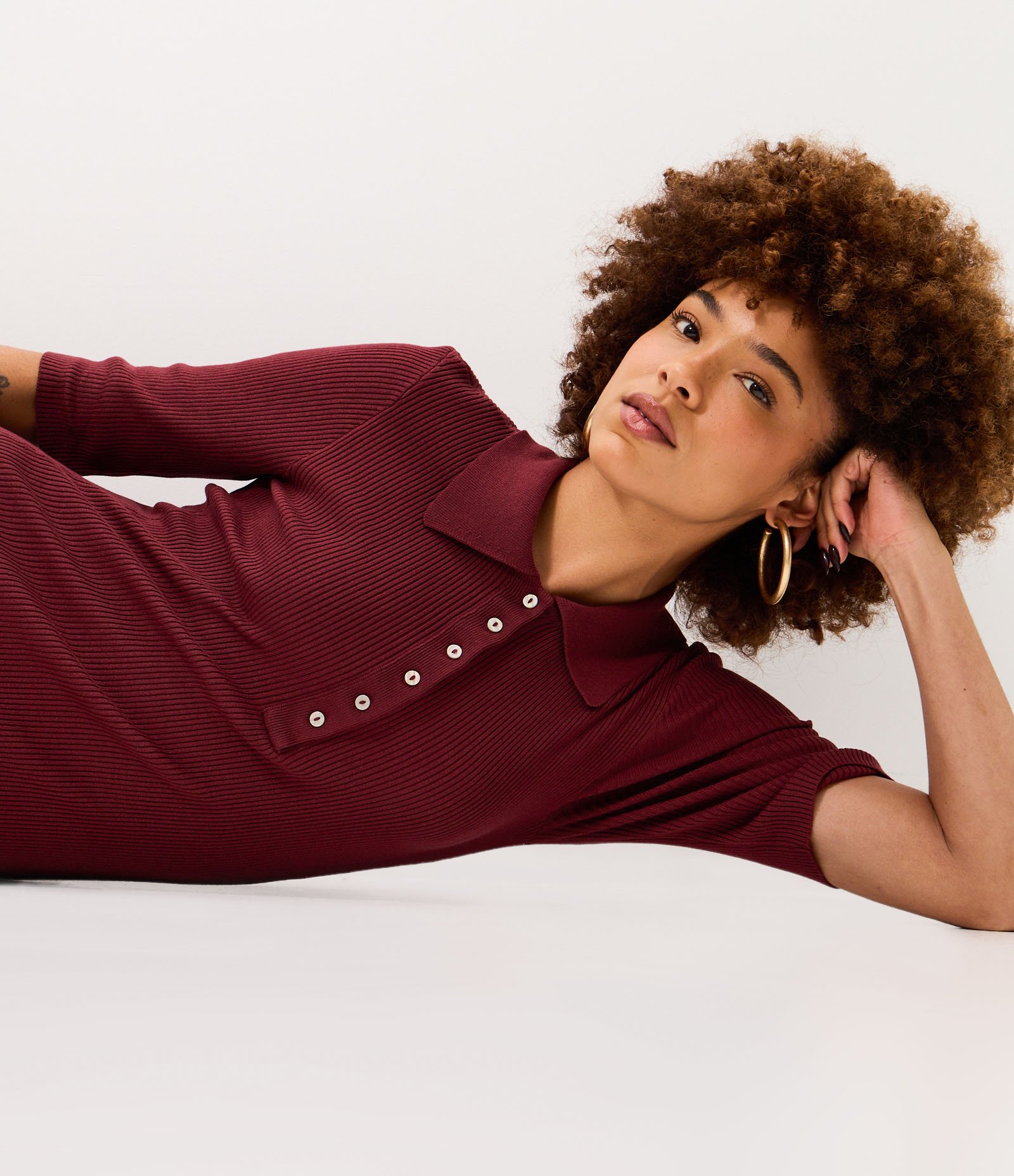 Vestido Longo em Tricô com Gola Polo Vermelho 3