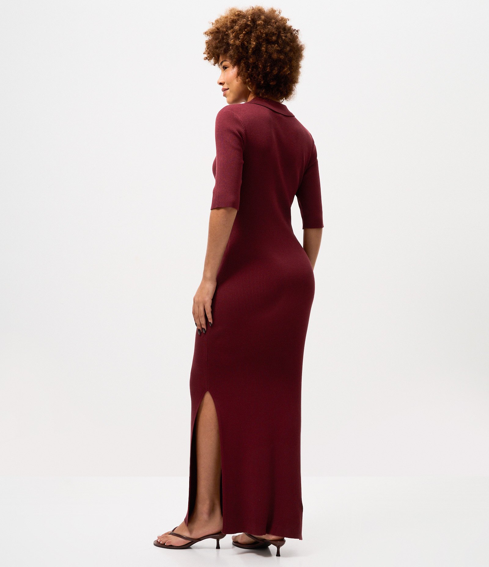 Vestido Longo em Tricô com Gola Polo Vermelho 4