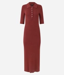 Vestido Longo em Tricô com Gola Polo
