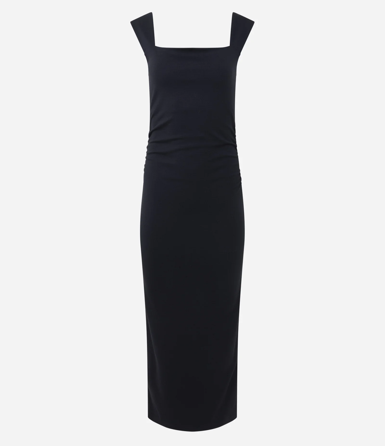 Vestido Long Midi em Ponto Roma com Alça Larga e Decote Quadrado Preto 5