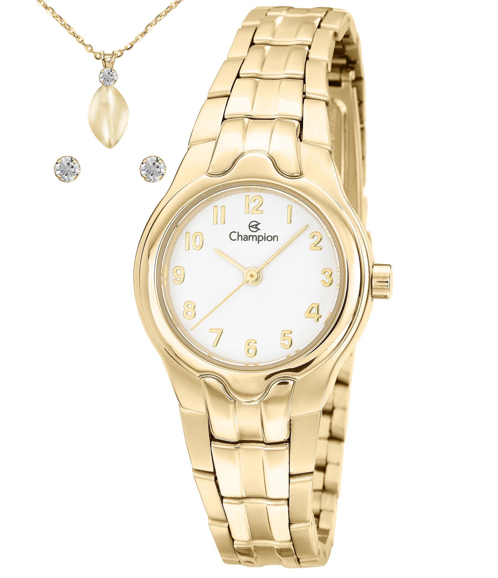 Kit Relógio Analógico Aço Feminino Champion Dourado 1