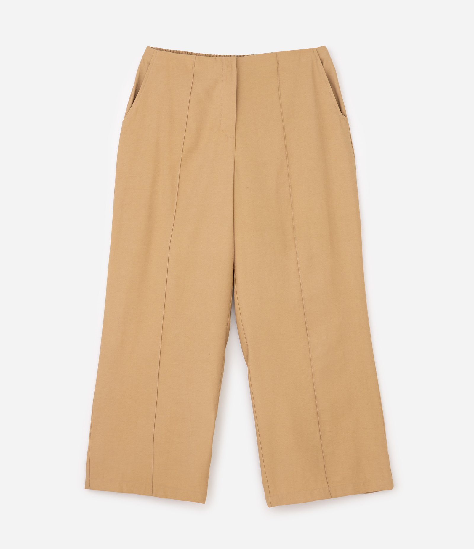 Calça Alfaiatada Wide com Friso Frontal Curve & Plus Size Bege 1