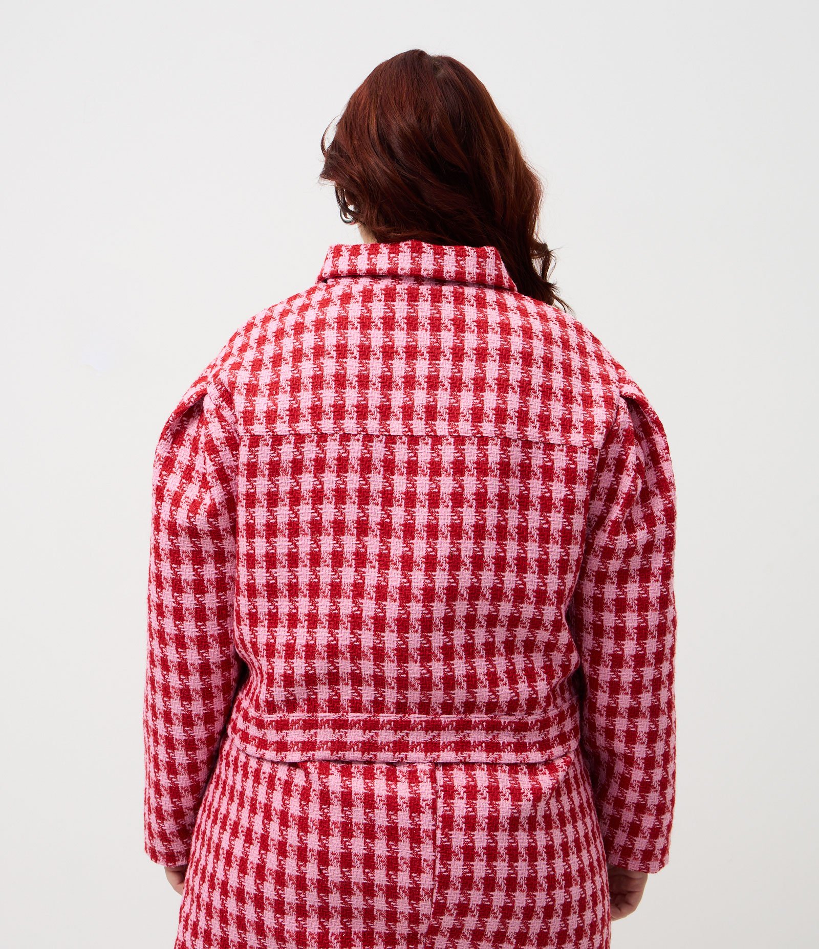 Jaqueta em Tweed com Estampa Pied de Poule Curve & Plus Size Rosa 4