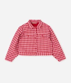 Jaqueta em Tweed com Estampa Pied de Poule Curve & Plus Size