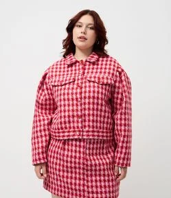 Jaqueta em Tweed com Estampa Pied de Poule Curve & Plus Size