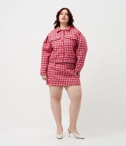 Jaqueta em Tweed com Estampa Pied de Poule Curve & Plus Size