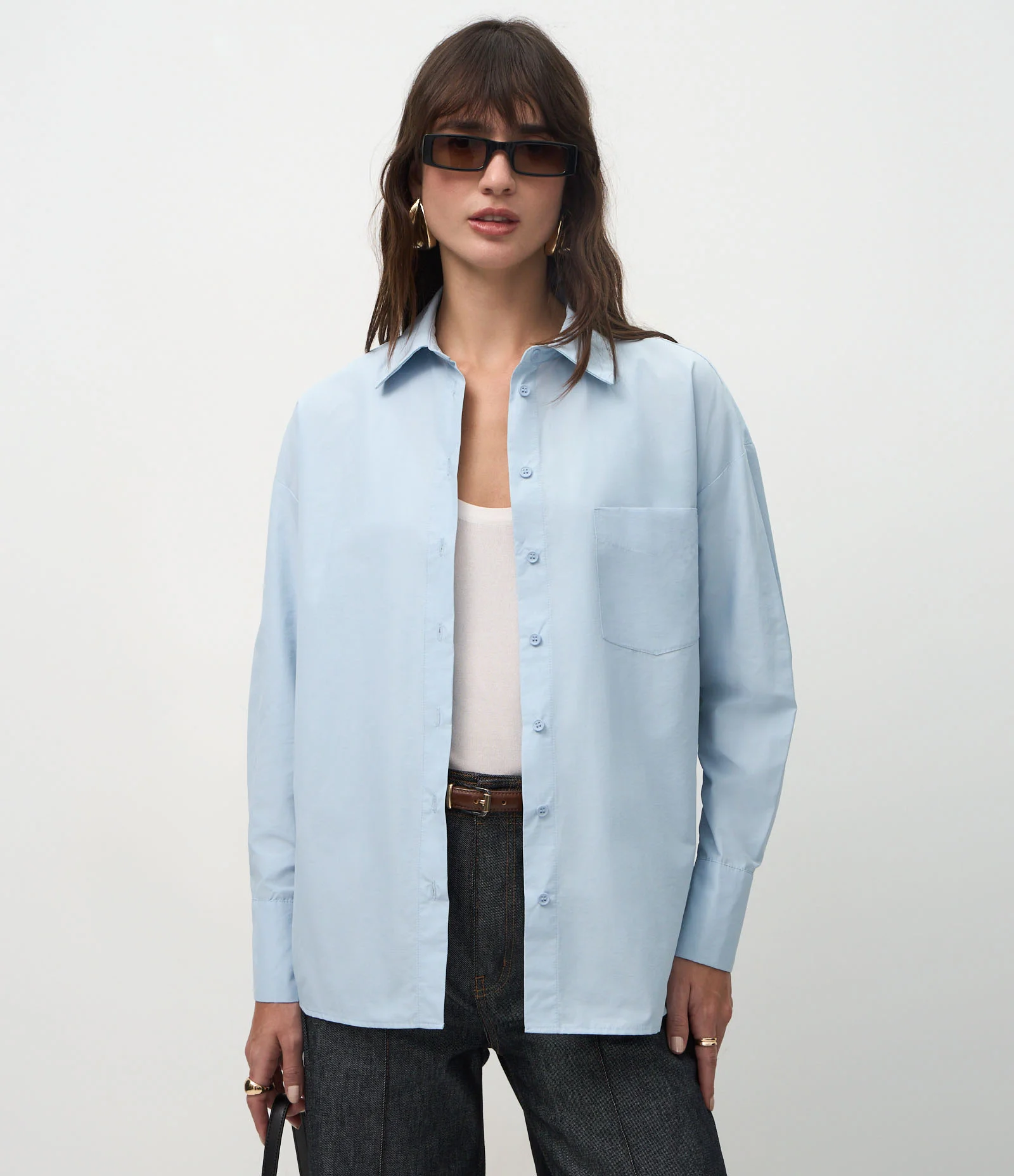 Camisa Oversized em Tricoline Toque Empapelado Azul 1