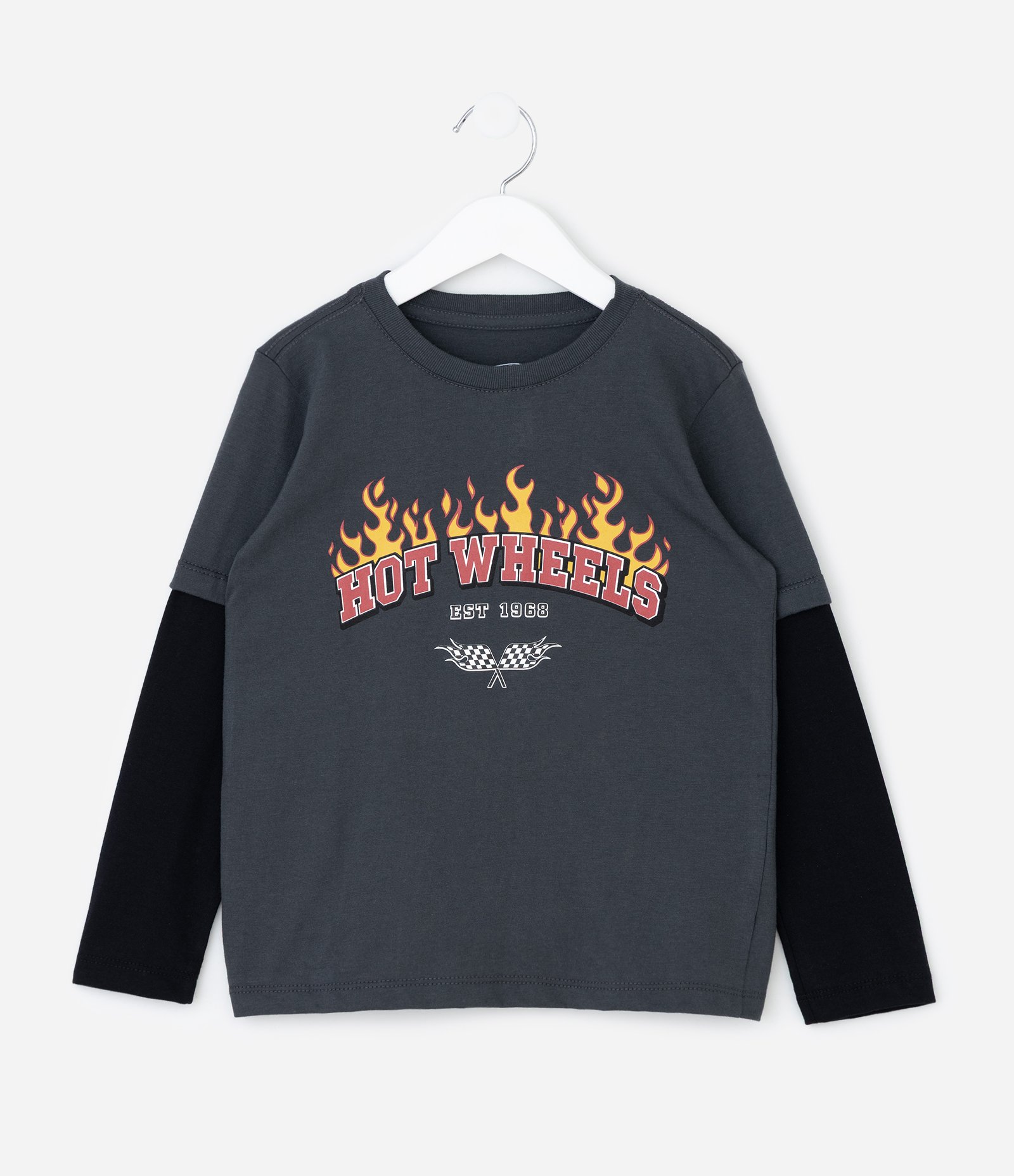 Camiseta Infantil Hot Wheels com Manga Sobreposta – Tam 3 a 8 Anos Cinza Chumbo 1