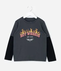 Camiseta Infantil Hot Wheels com Manga Sobreposta – Tam 3 a 8 Anos