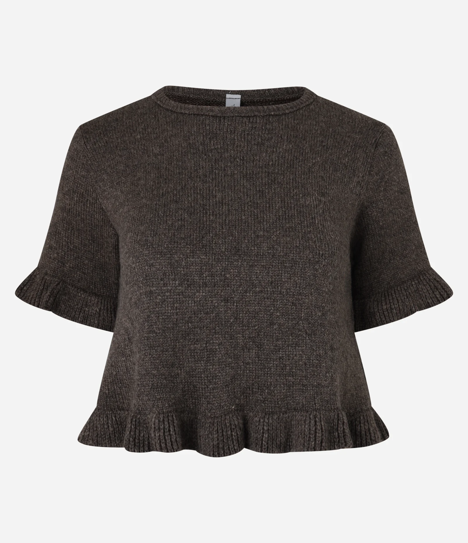 Blusa em Tricô com Babadinhos nas Mangas e Barra Marrom 1