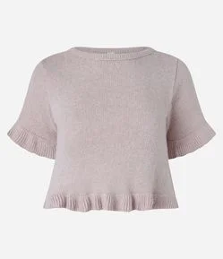 Blusa em Tricô com Babadinhos nas Mangas e Barra