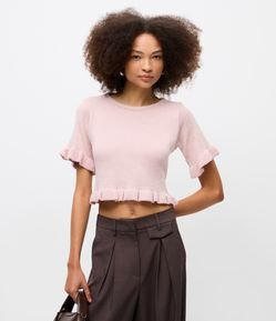 Blusa em Tricô com Babadinhos nas Mangas e Barra