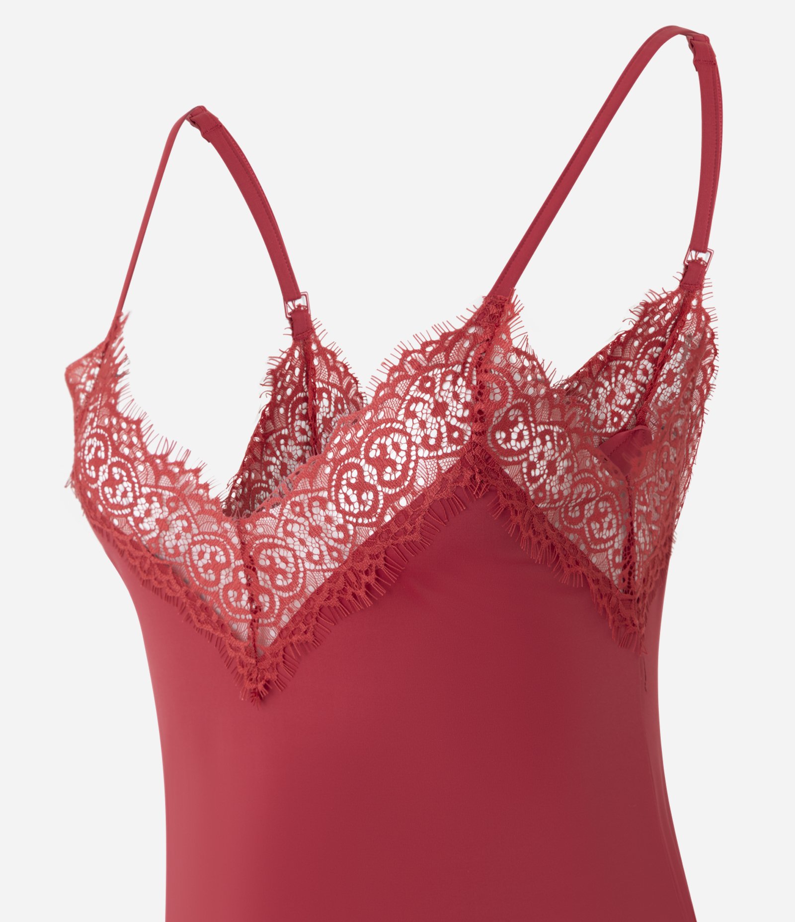 Camisola em Microfibra com Detalhes de Rendas Vermelho 5