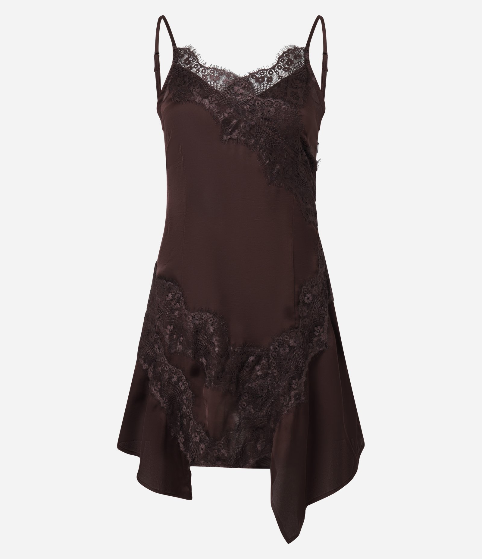 Vestido em Cetim com Detalhes em Renda Marrom 5