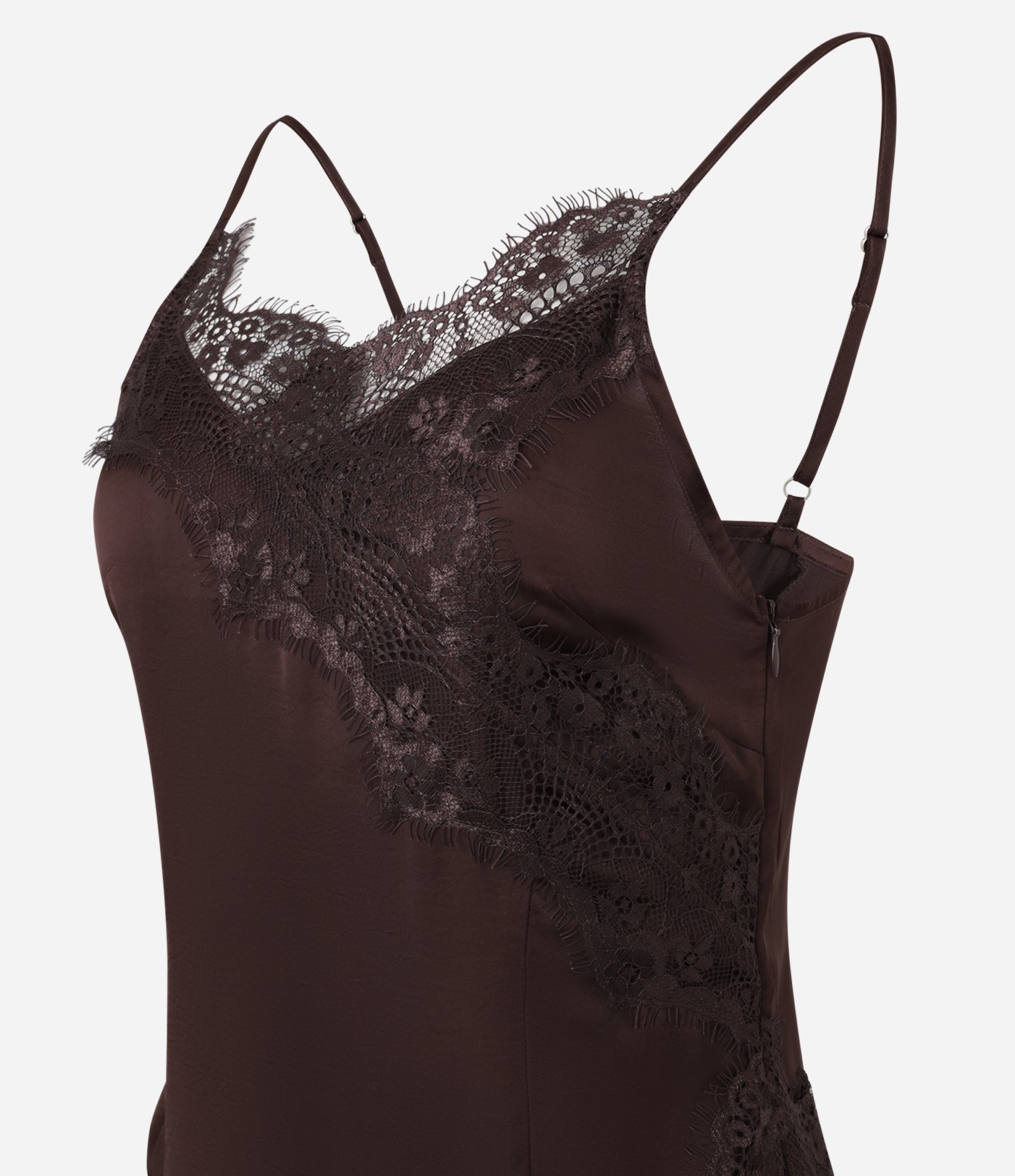 Vestido em Cetim com Detalhes em Renda Marrom 6