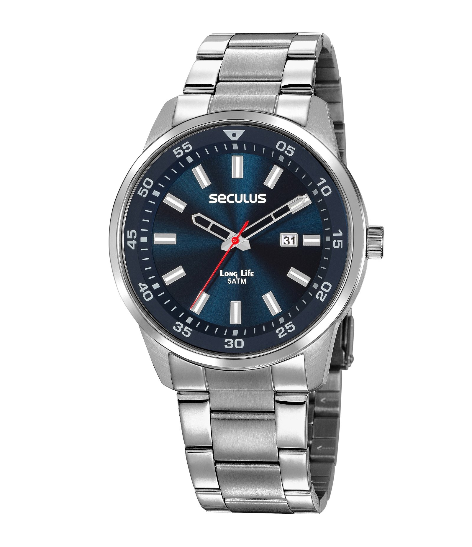 Relógio Cronógrafo Aço Cromado Masculino Seculus Preto 1