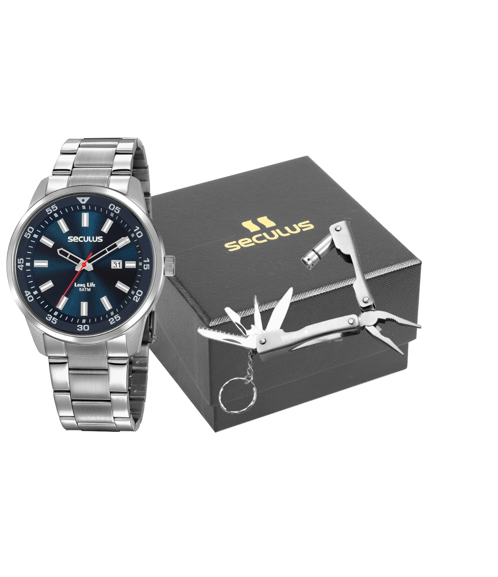 Relógio Cronógrafo Aço Cromado Masculino Seculus Preto 2