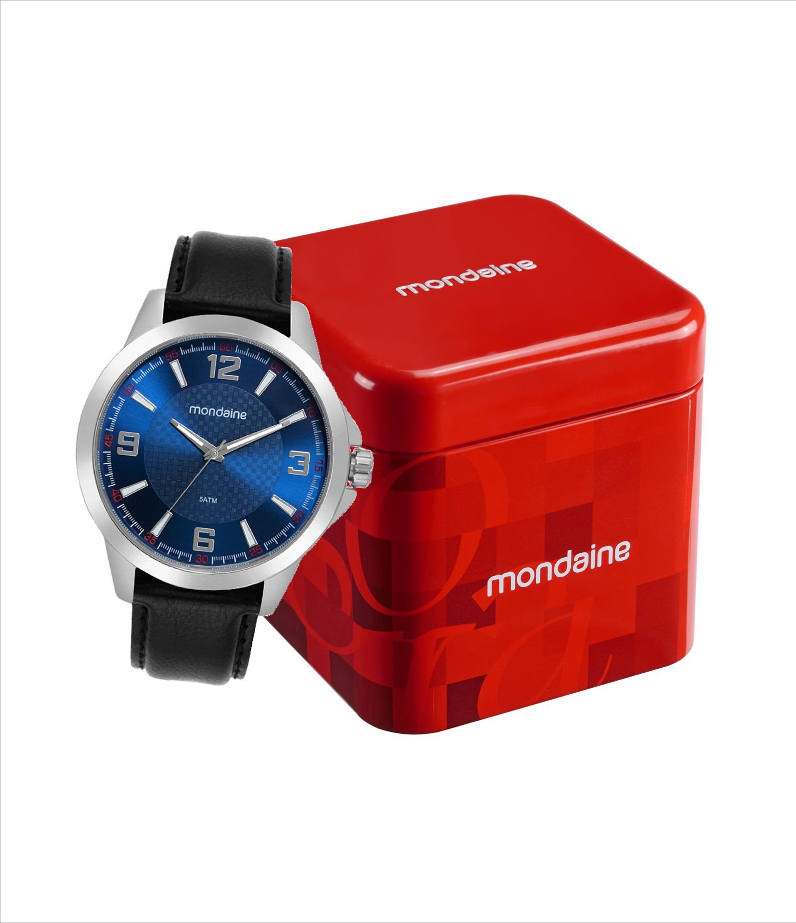 Relógio Analógico Aço e Couro Sintético Masculino Mondaine Preto 2