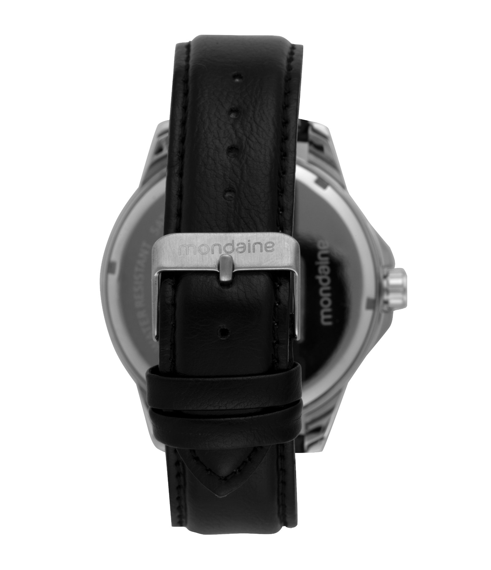 Relógio Analógico Aço e Couro Sintético Masculino Mondaine Preto 4
