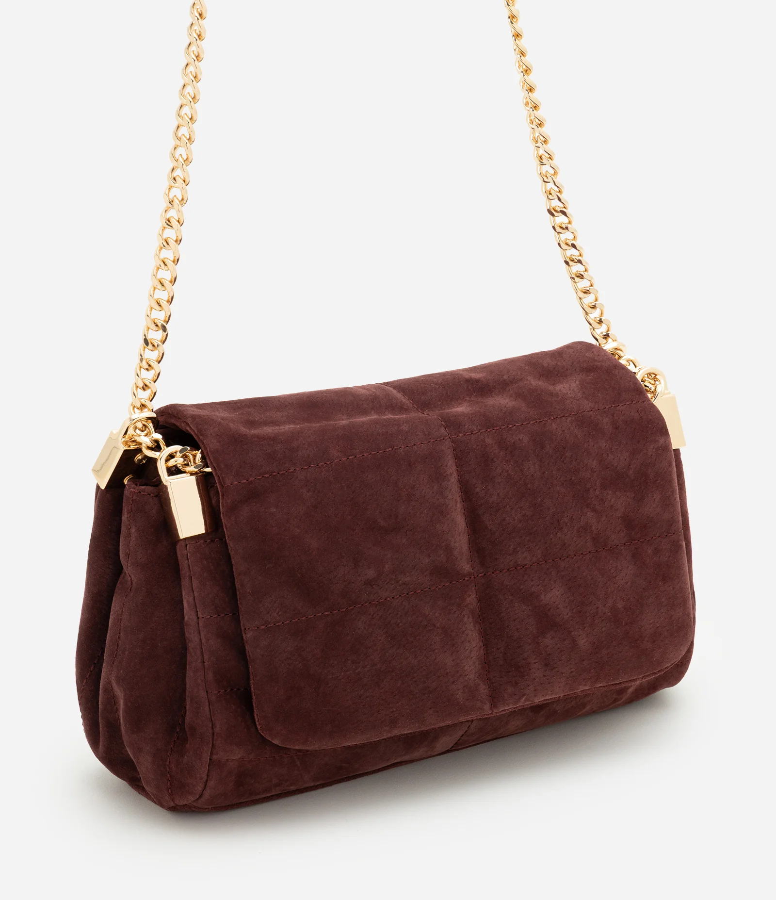 Bolsa Shoulder em Couro com Tampa e Alça Corrente Vinho 1