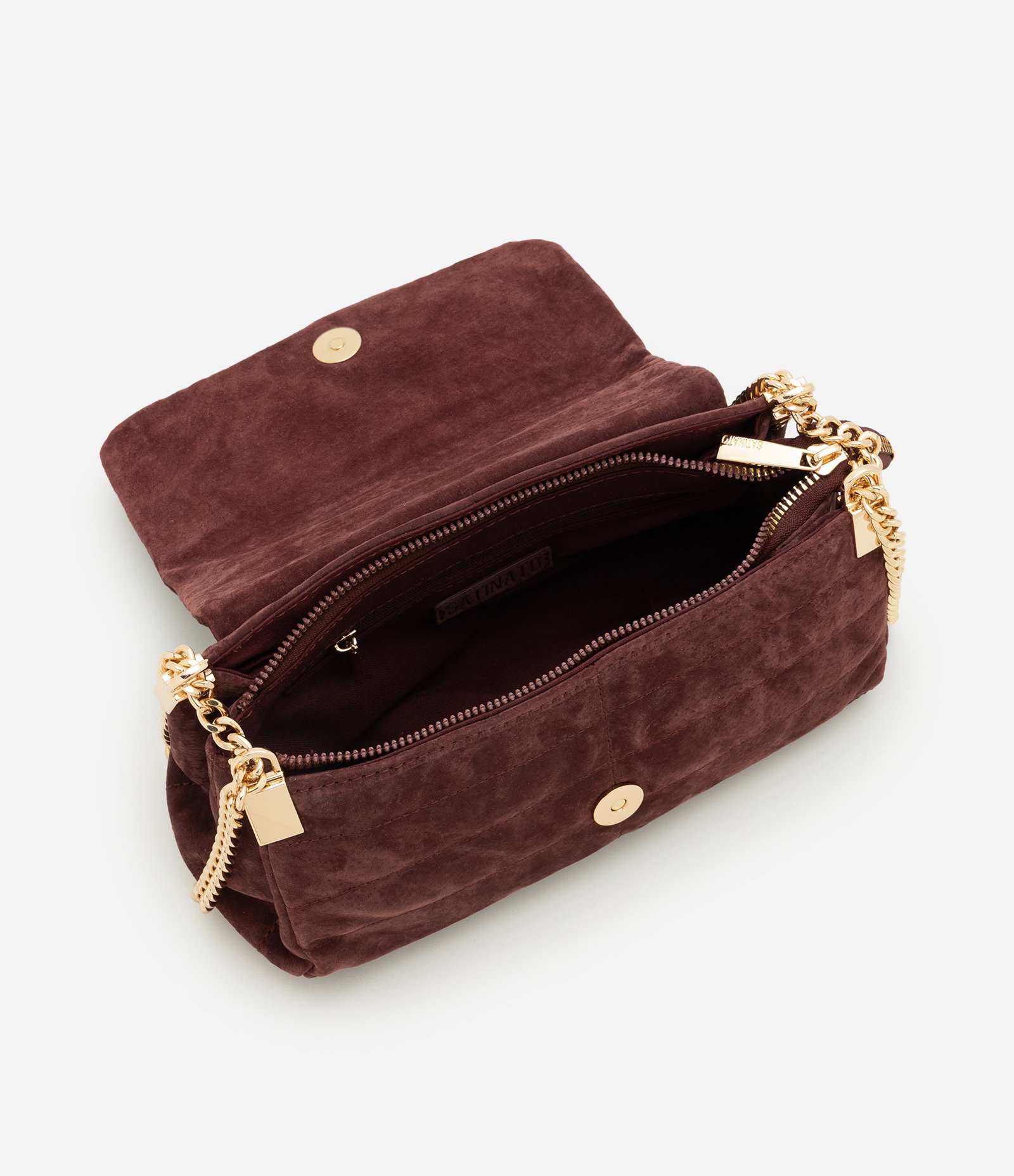 Bolsa Shoulder em Couro com Tampa e Alça Corrente Vinho 5