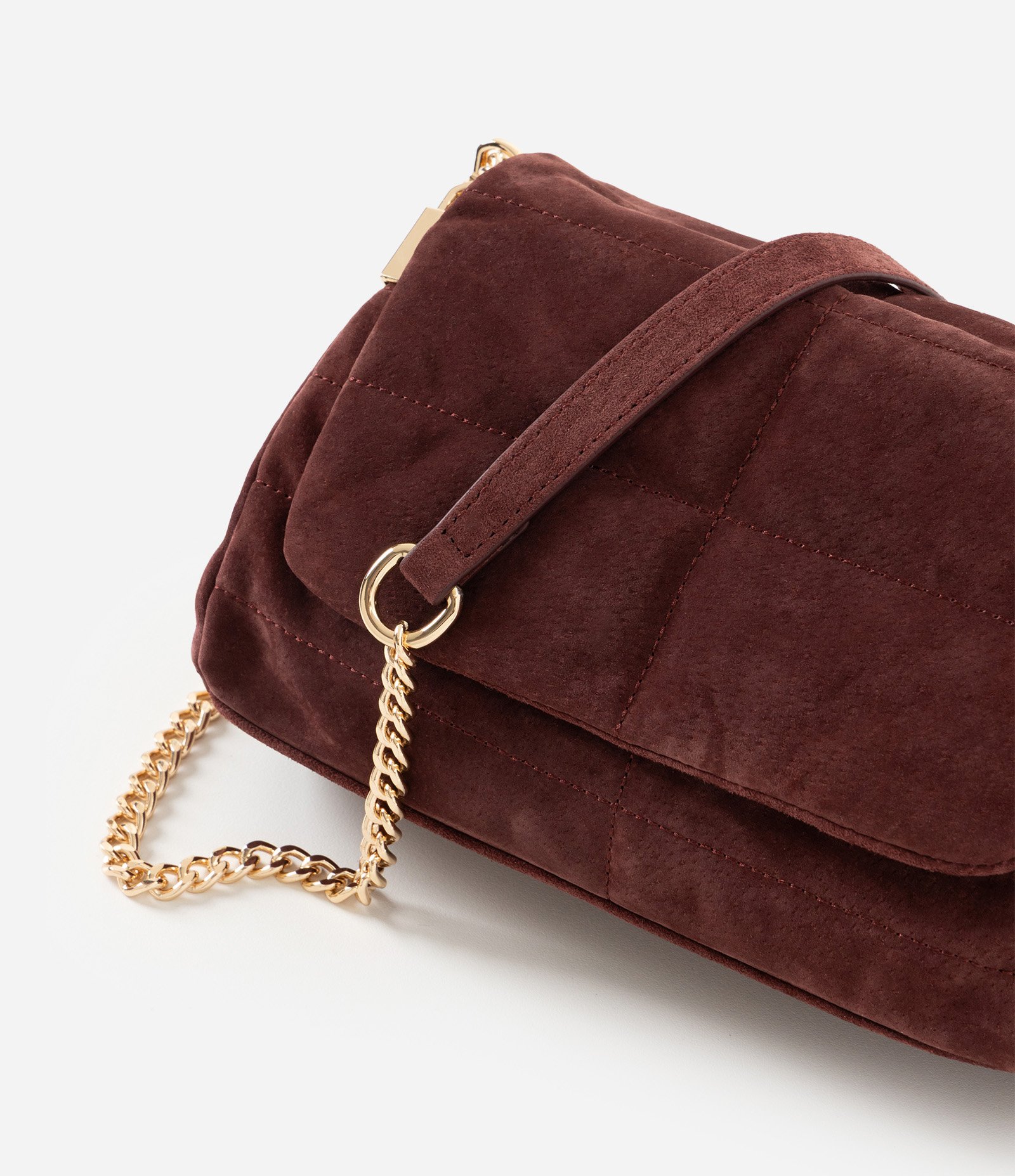 Bolsa Shoulder em Couro com Tampa e Alça Corrente Vinho 6