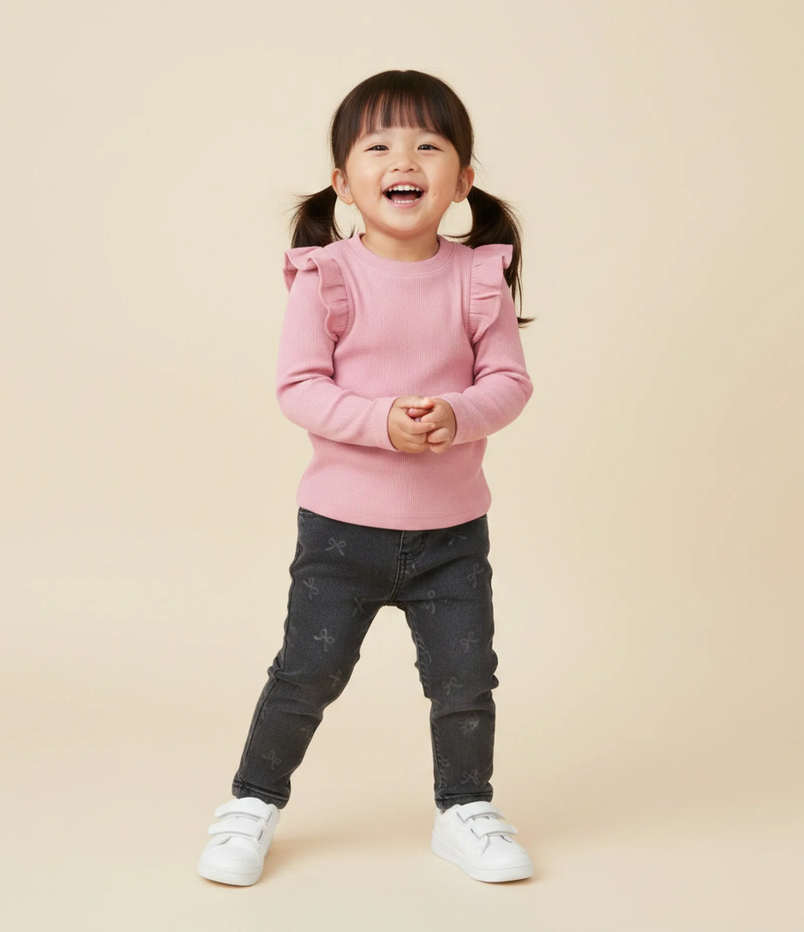 Calça Infantil Jeans Mom com Laços - Tam 1 a 6 Anos Preto 1
