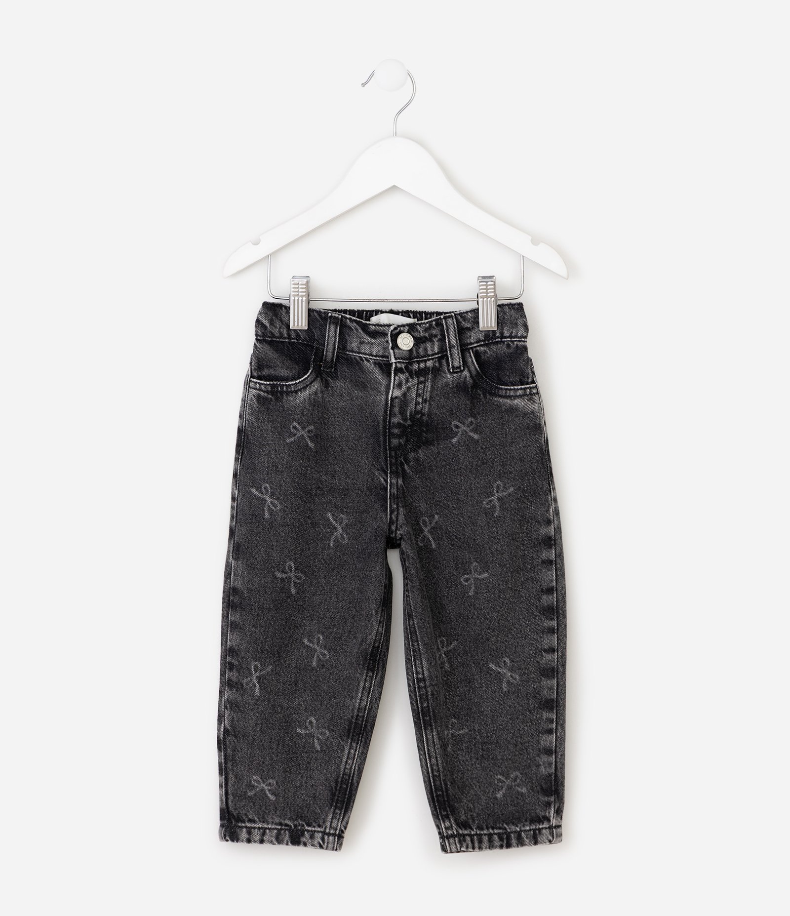 Calça Infantil Jeans Mom com Laços - Tam 1 a 6 Anos Preto 2