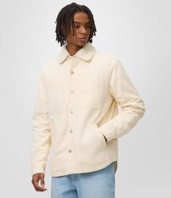 Jaqueta Masculina Oversized Sarja com Gola de Sherpa
