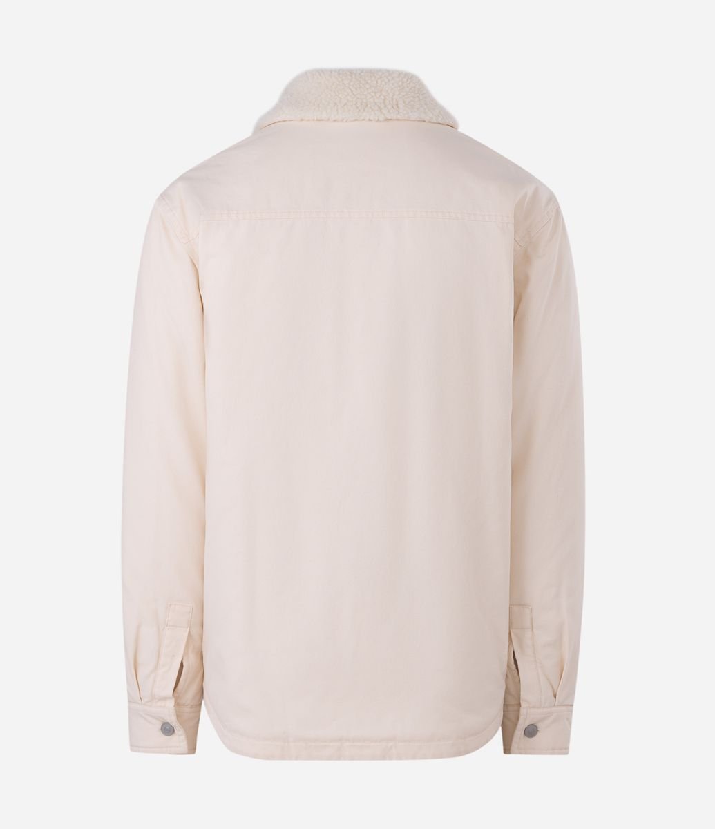 Jaqueta Oversized Sarja com Gola de Sherpa Off White