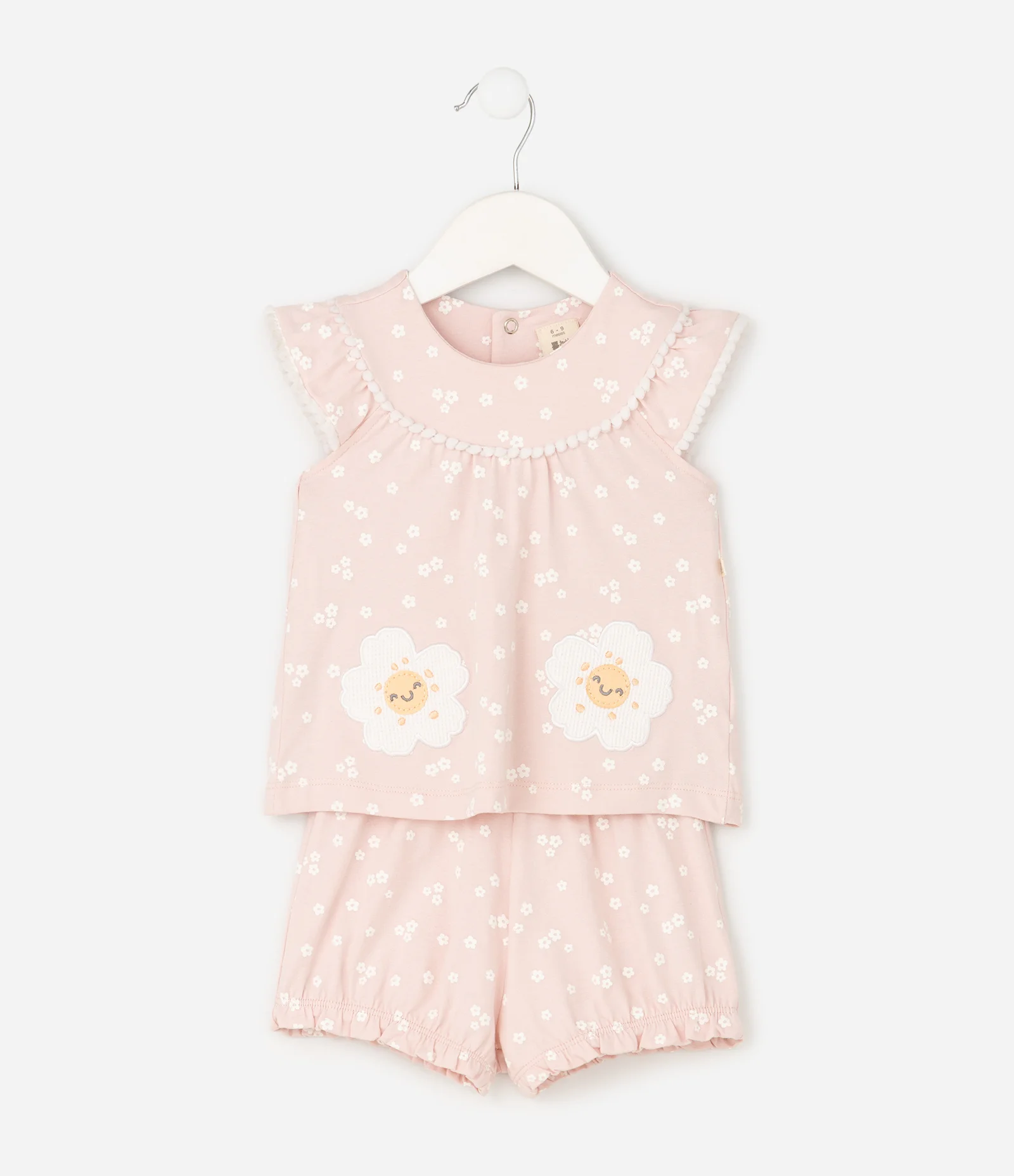 Conjunto Infantil com Bata e Short Floral – Tam 0 a 18 Meses Rosa Claro 2