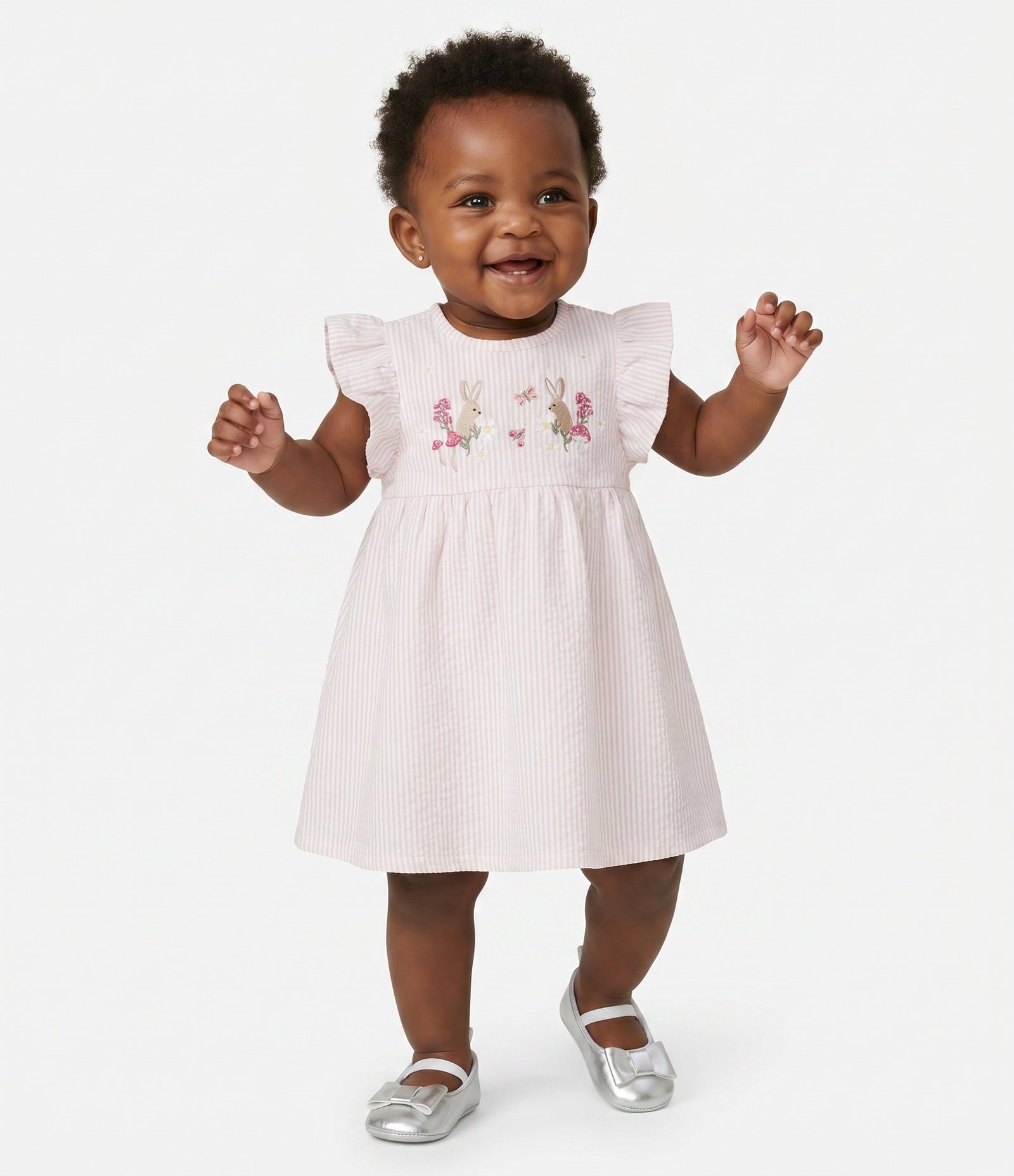 Vestido Bebê com Estampa de Coelho e Calcinha em Algodão - Tam 0 A 18 Meses Rosa 1
