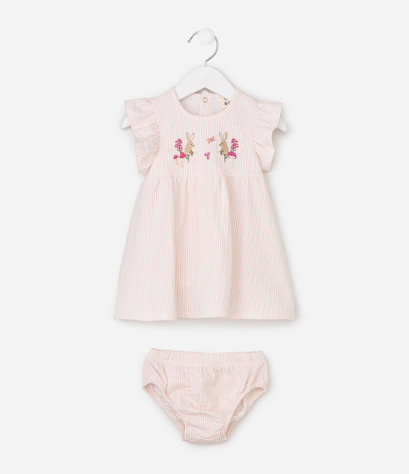 Vestido Bebê com Estampa de Coelho e Calcinha em Algodão - Tam 0 A 18 Meses Rosa 2