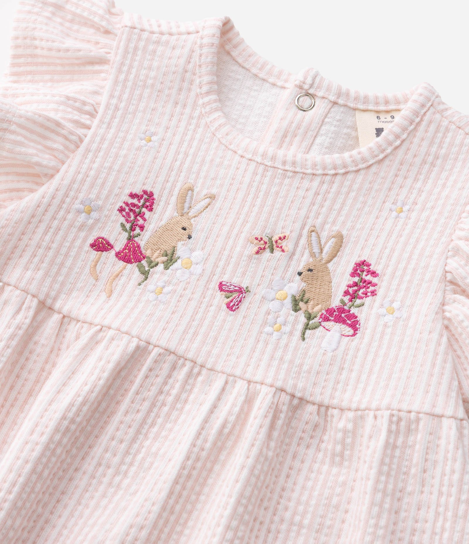 Vestido Bebê com Estampa de Coelho e Calcinha em Algodão - Tam 0 A 18 Meses Rosa 5